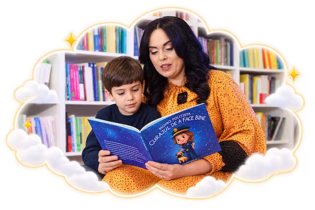 Momo citind împreună cu un copil